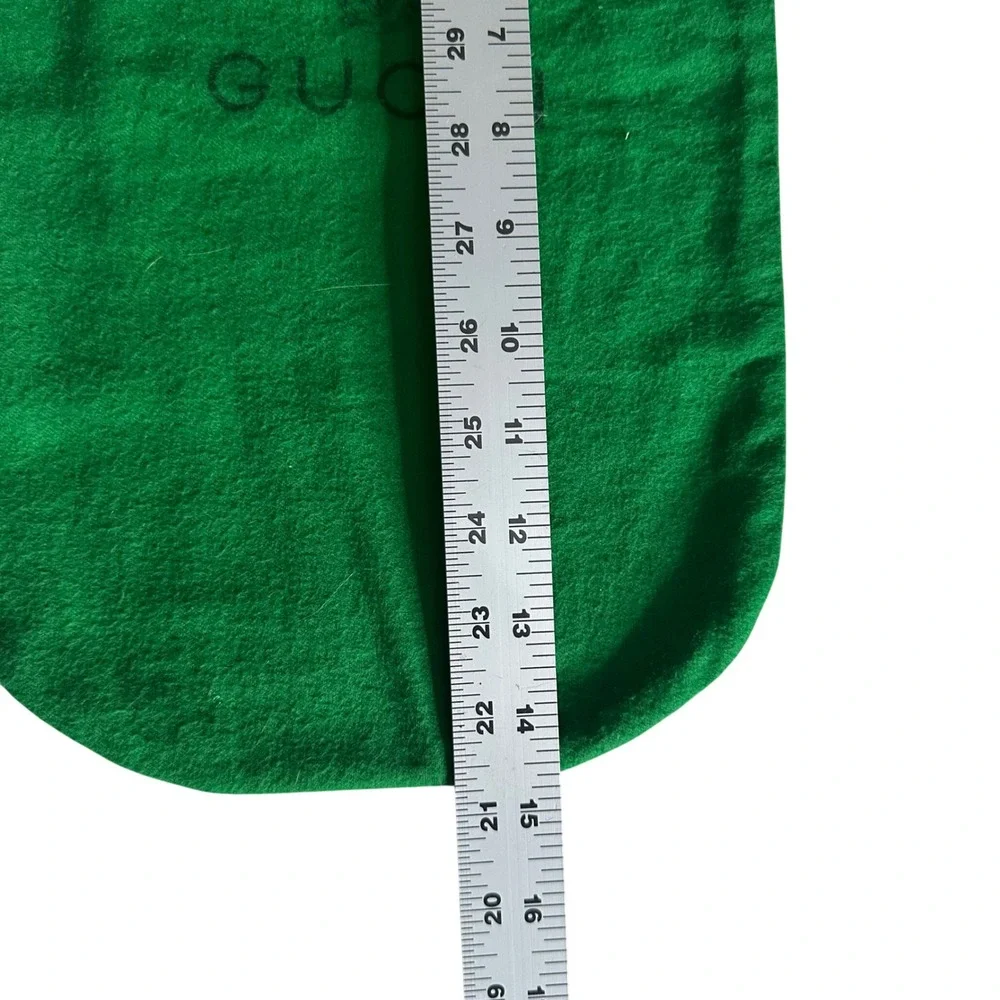 Vintage Gucci Green Flannel Drawstring Dust Bag Pouch Gold Bead 14.5 X 9